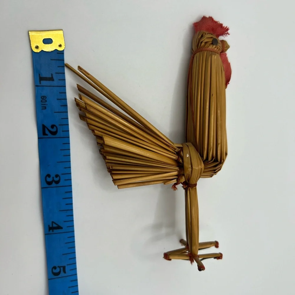 Vintage Handmade Straw Rooster Chicken Figurine Traditional Tuppen Ture Collecti